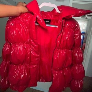 BRAND NEW! Fashion Nova Red Shiny Puffer Coat